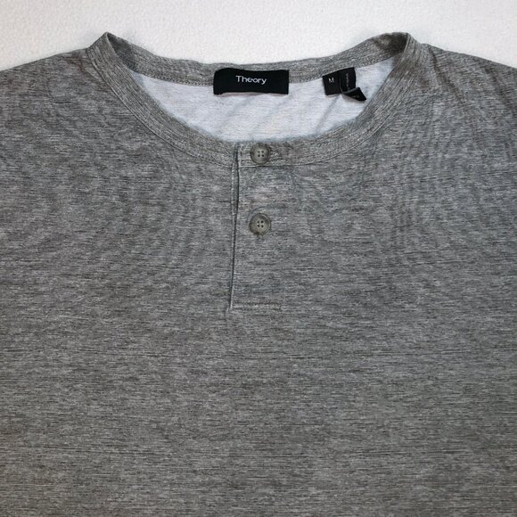Theory Henley Shirt Men's M Gray Gaskell Heather Marl Short Sleeve Lightweight - Picture 4 of 9